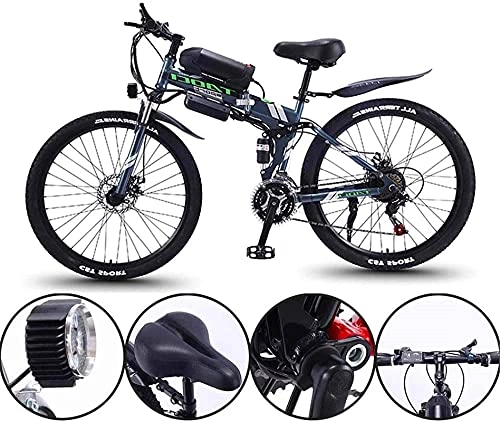 Folding Electric Mountain Bike : 26 Inch Electric Bike 36V 350W Motor Snow Electric Bicycle with 21 Speed Foldable MTB for Men Women Ladies / Commute Ebike (Color : Green)