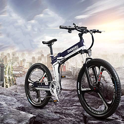 Folding Electric Mountain Bike : 26 Inch Electric Mountain Bike Folding E-bike 48V 10AH Lithium-Ion Battery Mountain Cycling Bicycle Speed Assist Off-Road Damping, Blue