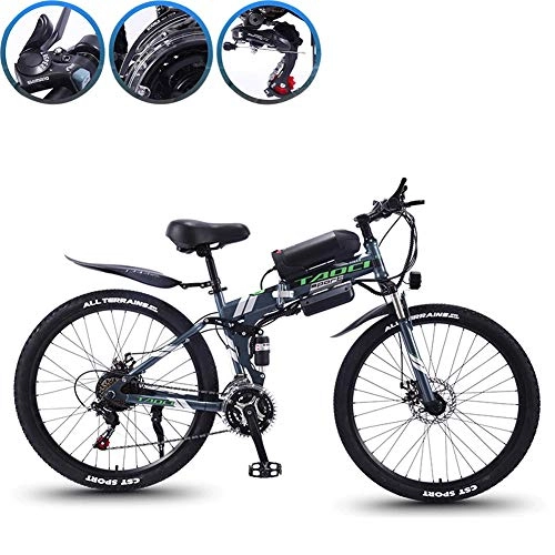 Folding Electric Mountain Bike : 26 Inch Folding Electric Mountain Bike, Mens 26 Inch Mountain Bike with LED Headlights and Removable Lithium Battery Front and Rear Double Shock Absorption Shimano 21 Speed (Color : B, Size : 2)