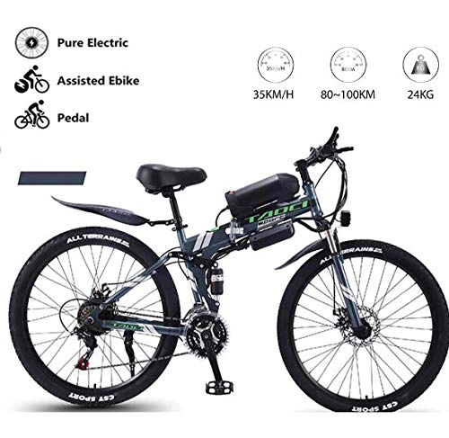 Folding Electric Mountain Bike : 26 Inch Folding Power Assist Electric Bicycle, 350W 8Ah Lithium Battery Electric Bike with Front LED Light, Green