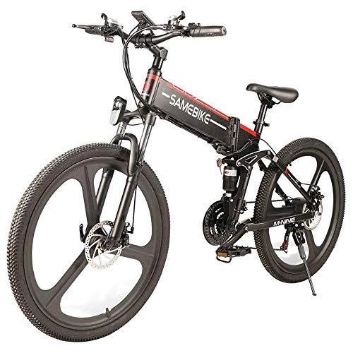 Folding Electric Mountain Bike : 26 Inches Electric Folding Bike-New Mountain Bike Folding 2020 with Lithium-Ion 48V 10.4Ah, Shock Absorption High Resistance and 21 speeds