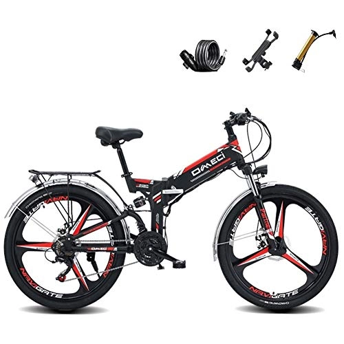 Folding Electric Mountain Bike : 26 Inches Folding Electric Mountain Bike, 21 Speed Electric Bikes for Adult Equipped with a Removable 48V10Ah Lithium Battery Adapt to Various Roads Riding Comfort (Color : Black)