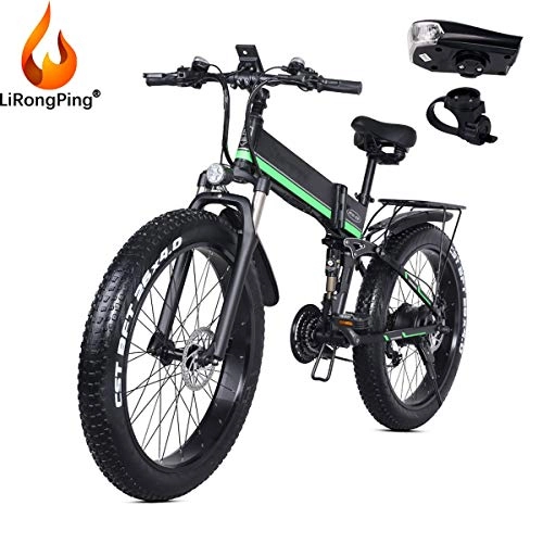 Folding Electric Mountain Bike : 26"Mountain Bike for Adult, Lightweight Aluminum Full Suspension Frame Electric Bicycle E-bike, 48V Removable Battery, 1000W Hub Motor, 40 KM / h Max Speed