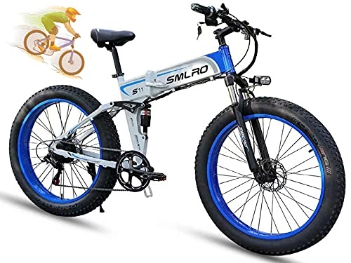 Folding Electric Mountain Bike : 26Inc Electric Bike, Fat Electric Bicycles 3 Hours Fast Charge, 350W Brushless Motor, 48V / 13Ah Removable Lithium-Ion Battery, Electric Mountain Bike White