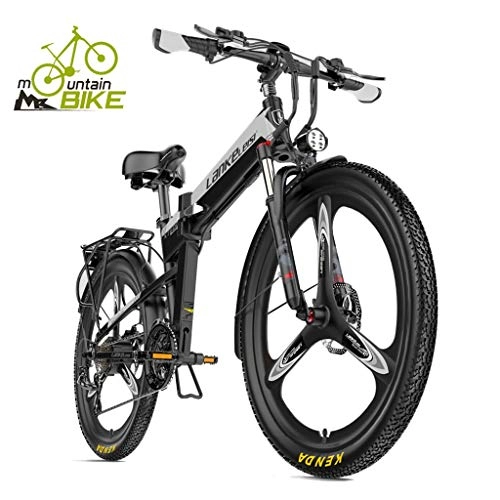 Folding Electric Mountain Bike : 26inch 48V 400w Mountain Electric Bicycle Dual Hydraulic Brakes Air Full Suspension Urban Electric Bikes For Adults Removable Lithium Battery E-PAS Recharge System ( Color : Gray , Size : 48V / 10.4AH )