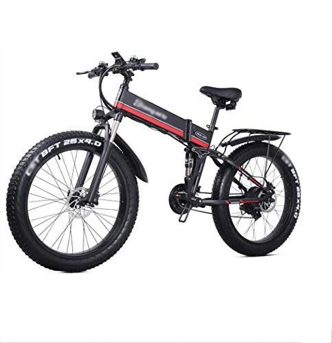 Folding Electric Mountain Bike : 26inch folding electric bicycle mountain bike power-assisted bicycle 4.0 fat tire electric snow bike lithium battery transportation bicycle 48V 12.8AH1000W motor LCD instrument panel with rear seat