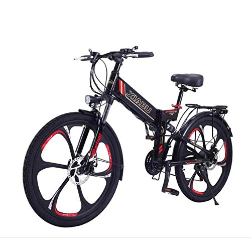 Folding Electric Mountain Bike : 34 Inch Folding Mountain Bike Electric Mountain Bicycle With 48V It Can Move Large Capacity 8Ah Battery With Double Disc Brake Aluminum Alloy Frame Electric Bicycles E-Bike For Men