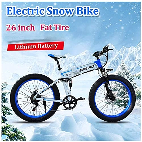 Folding Electric Mountain Bike : 350W Electric Bike Fat Tire Snow Mountain Bike 48V 10Ah Removable Battery 35km / h E-bike 26inch 7 Speed adult Man Foldign Electric Bicycle(color:green) (Color : Blue, Size : 48V10Ah)