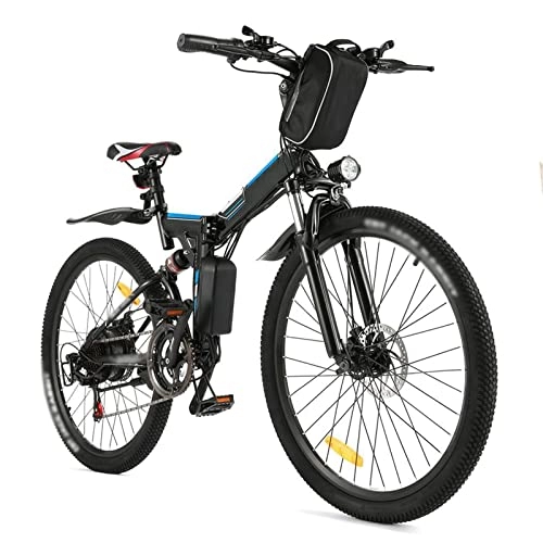 Folding Electric Mountain Bike : 350W Electric Mountain Bike for Adults, 36V / 8Ah Removable Battery, 26″ Tire, Disc Brake 21 Speed E-Bike