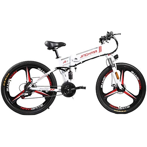 Folding Electric Mountain Bike : 350W Men's Foldable Electric Mountain Bike, Folding Mountain Bikes Equipped with EBS brake Aluminum Alloy Frame Removable Battery Comfortable (Color : White)