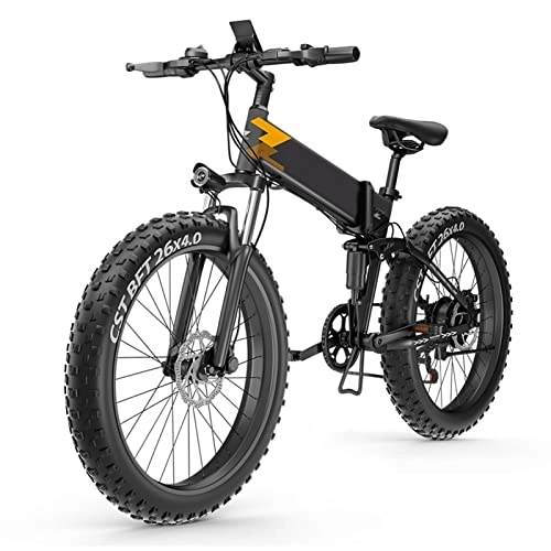 Folding Electric Mountain Bike : 400W Folding Electric Bike for Adults 26" Fat Tire Mountain Beach Snow Bicycles 7 Speed Gear E-Bike with Detachable 48V10Ah Lithium Battery Up to 21.7 MPH (Color : Black)