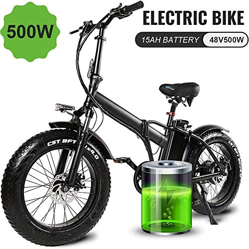Folding Electric Mountain Bike : A&F Electric Folding Bike with 48V 500W 15Ah Lithium-Ion Battery 20Inch Electric Bike with Night Warning Light for Adult