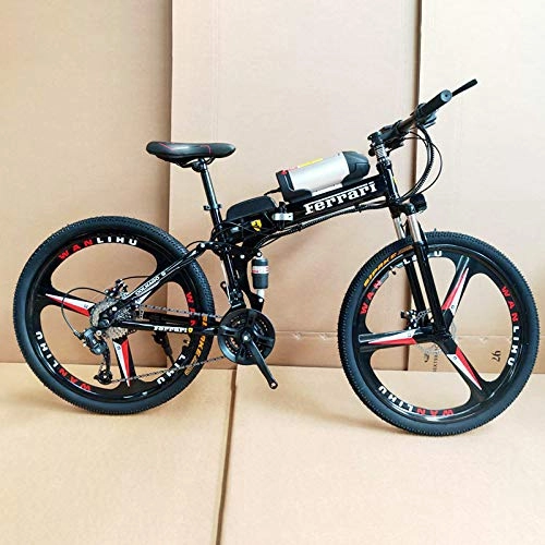 Folding Electric Mountain Bike : Acptxvh Electric Bicycles for Adults, 360W Aluminum Alloy Ebike Bicycle Removable 36V / 8Ah Lithium-Ion Battery Mountain Bike / Commute Ebike, Black