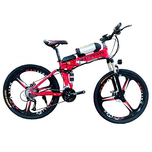 Folding Electric Mountain Bike : Acptxvh Electric Bicycles for Adults, 360W Aluminum Alloy Ebike Bicycle Removable 36V / 8Ah Lithium-Ion Battery Mountain Bike / Commute Ebike, Red