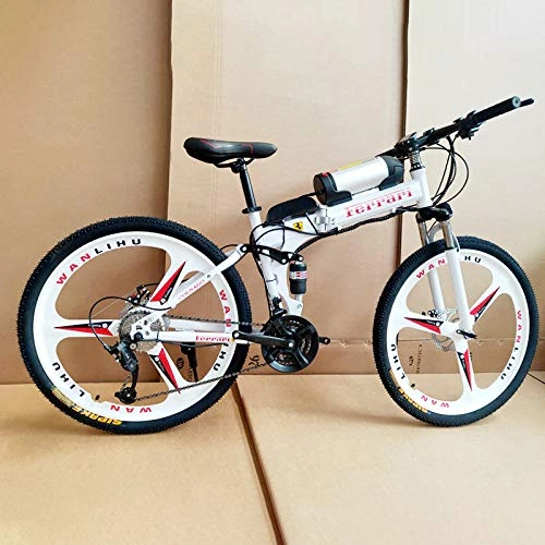 Folding Electric Mountain Bike : Acptxvh Electric Bicycles for Adults, 360W Aluminum Alloy Ebike Bicycle Removable 36V / 8Ah Lithium-Ion Battery Mountain Bike / Commute Ebike, White