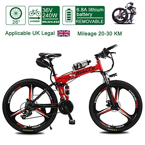 Folding Electric Mountain Bike : Acptxvh Electric Bikes for Adult, FoldingElectricBike Bicycles All Terrain, 26" 36V 240W 8 / 10 / 12 / 20Ah Removable Lithium-Ion Battery Mountain Ebike for Mens Womens, Red, 8A30KM