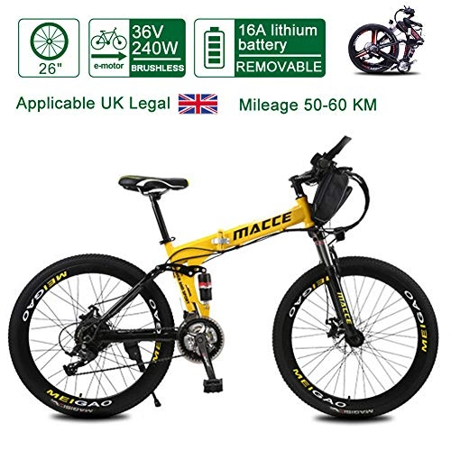 Folding Electric Mountain Bike : Acptxvh Electric Bikes for Adult, FoldingElectricBike Bicycles All Terrain, 26" 36V 240W 8 / 10 / 12 / 20Ah Removable Lithium-Ion Battery Mountain Ebike for Mens Womens, Yellow, 6.8A30KM