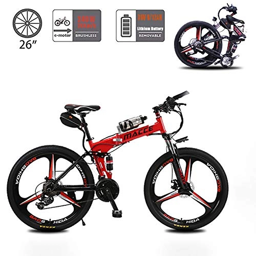 Folding Electric Mountain Bike : Acptxvh Folding Electric Bikes for Adults, 26Inch Electric Mountain Bike with 36V Removable Large Capacity 6.8Ah Lithium-Ion Battery City E-Bike, Lightweight Bicycle for Teens Men Women, Red