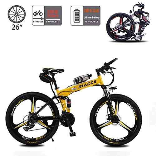 Folding Electric Mountain Bike : Acptxvh Folding Electric Bikes for Adults, 26Inch Electric Mountain Bike with 36V Removable Large Capacity 6.8Ah Lithium-Ion Battery City E-Bike, Lightweight Bicycle for Teens Men Women, Yellow