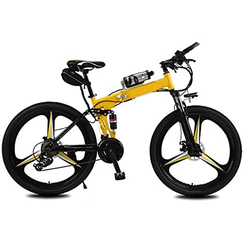 Folding Electric Mountain Bike : Adult 26 In Folding Electric Bike, 21 Speed, 36V 6.8A Lithium Battery, Electric Mountain Bicycle, Power-Saving, Portable, Comfortable, Multiple Shock Absorption, Assisted Riding Endurance 20-25 km, Yellow