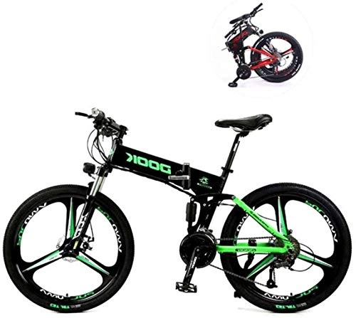 Folding Electric Mountain Bike : Adult-bcycles BMX 26 Inch Electric Mountain Bikes, 27 Speed Folding Mountain Electric Lithium Battery Aluminum Alloy Light And Convenient To Drive (Color : Green)
