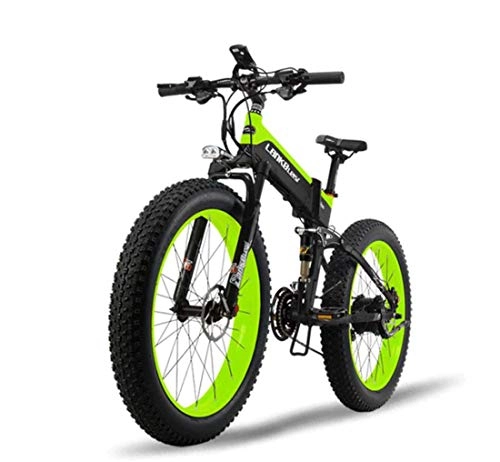 Folding Electric Mountain Bike : Adult Fat Tire Electric Mountain Bike, 48V Lithium Battery Aluminum Alloy Foldable Snow Bicycle, With LCD Display 26Inch 4.0 Wheels, A