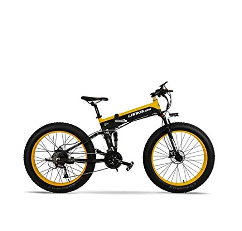 Folding Electric Mountain Bike : Adult Fat Tire Electric Mountain Bike, 48V Lithium Battery Aluminum Alloy Foldable Snow Bicycle, With LCD Display 26Inch 4.0 Wheels, B