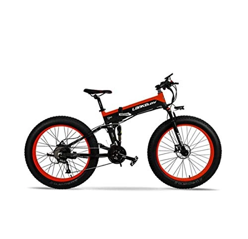 Folding Electric Mountain Bike : Adult Fat Tire Electric Mountain Bike, 48V Lithium Battery Aluminum Alloy Foldable Snow Bicycle, With LCD Display 26Inch 4.0 Wheels, D