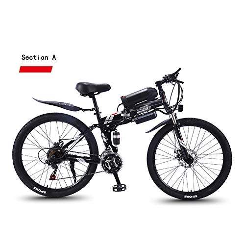 Folding Electric Mountain Bike : Adult Travel Electric Bicycle, 27-Speed 350W Motor 36V Hidden Removable Battery 26 Inch Mountain Folding E-Bike Dual Disc Brakes Unisex, Black, A