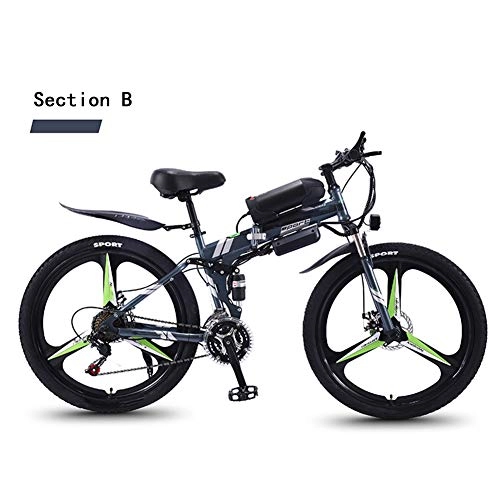 Folding Electric Mountain Bike : Adult Travel Electric Bicycle, 350W Motor 36V Hidden Removable Battery 26 Inch Mountain Folding Electric Bike Dual Disc Brakes 27-Speed Unisex, Gray, A