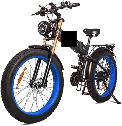 Folding Electric Mountain Bike : AGVOE Electric Bike Battery Folding Electric Bike Oil Disc Brake 26 Inch Mountain Snow Bike (Color : Blue)