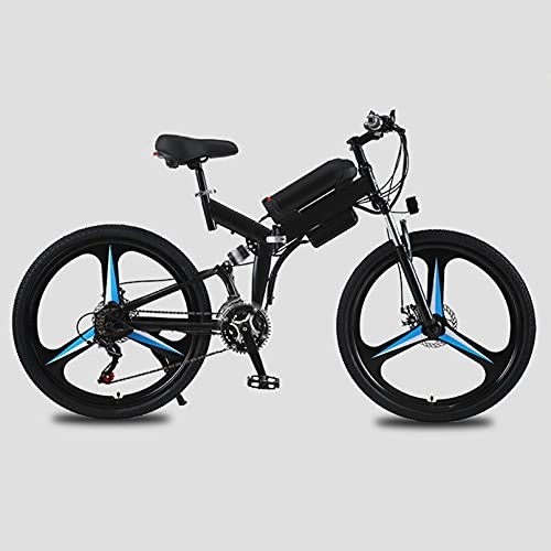 Folding Electric Mountain Bike : AHIN 26'' Electric Bike, Fold Electric Bicycle, E-Bike with Smart Dashboard / LED Lights / Rechargeable Taillights, Spring-Loaded Front Fork, Dual Disc Brakes, 21-Speed Transmission System, Black, 10AH