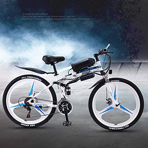 Folding Electric Mountain Bike : AKEFG Hybrid mountain bike, Electric Bike, adult electric bicycle detachable lithium ion battery (36V 13Ah) 26 inch for Commuter Travel, Blue