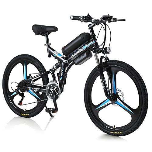 Folding Electric Mountain Bike : AKEZ Foldable Electric Bicycle, Electric Bike for Adults, Electric Mountain Bike, 26 Inch Aluminum Alloy Ebike Bicycle for Outdoor Cycling Travel Work Out (Black, 13A)