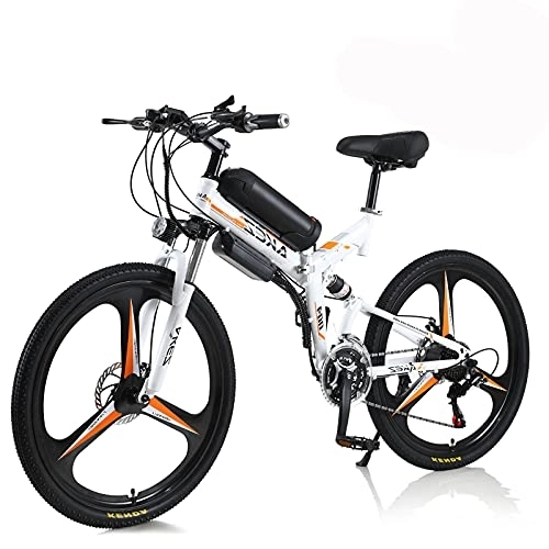 Folding Electric Mountain Bike : AKEZ Foldable Electric Bicycle, Electric Bike for Adults, Electric Mountain Bike, 26 Inch Aluminum Alloy Ebike Bicycle for Outdoor Cycling Travel Work Out (White, 13A)
