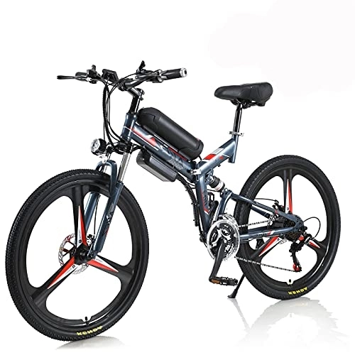 Folding Electric Mountain Bike : AKEZ Folding Electric Bicycle, Electric Bike for Adults, Electric Mountain Bike, 26 Inch Aluminum Alloy Ebike Bicycle for Outdoor Cycling Travel Work Out (Grey, 13A)