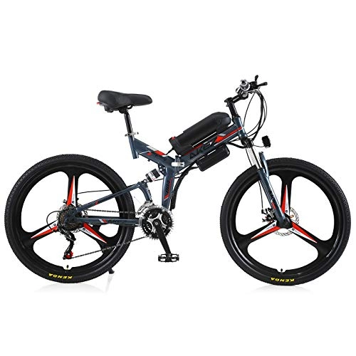Folding Electric Mountain Bike : AKEZ Folding Electric Bikes for Adults, 26" Electric Mountain Bikes Bicycle, E-Bikes for Men All Terrain with 250W 36V Removable Lithium Battery for Commuting Outdoor Sport Cycling Travel (Gray)