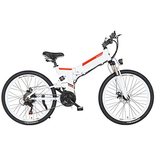 Folding Electric Mountain Bike : Amantiy Electric Bike, Foldable Adult Mountain Electric Bike, 48V 5-20AH Lithium Battery, 480W Aluminum Alloy Bicycle, 21 speed, 24 Inch Aluminum alloy spoke wheel (Color : White, Size : 5AH)