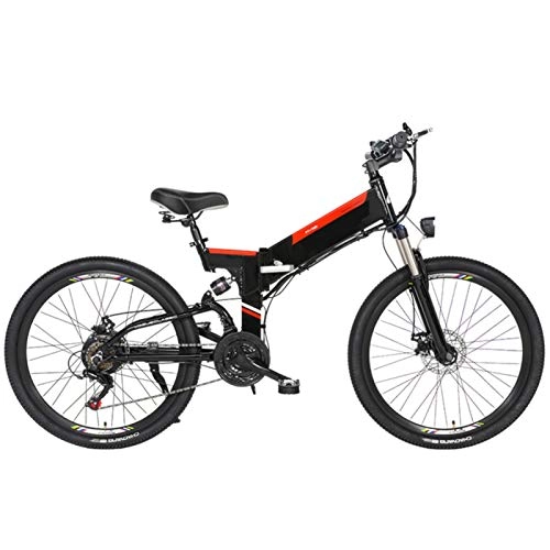 Folding Electric Mountain Bike : Amantiy Electric Bike, Foldable Adult Mountain Electric Bike, 48V 5-20AH Lithium Battery, 480W Aluminum Alloy Bicycle, 21 speed, 26 Inch Aluminum alloy spoke wheel (Color : Black, Size : 15AH)