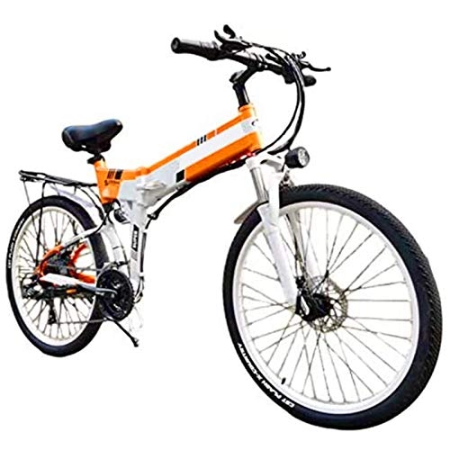 Folding Electric Mountain Bike : Amantiy Electric Mountain Bike, 500W 48V12.8AH Electric Mountain Bike Full Suspension 21Speeds Electric Powerful Bicycle (Color : Orange)