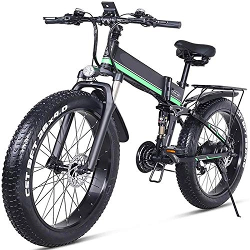 Folding Electric Mountain Bike : Amantiy Electric Mountain Bike, Electric Snow Bike 48V Folding Mountain Bike with 26Inch 4.0 Fat Tire MTB 21 Speed E-Bike Pedal Assist Hydraulic Disc Brake Electric Powerful Bicycle (Color : Black)