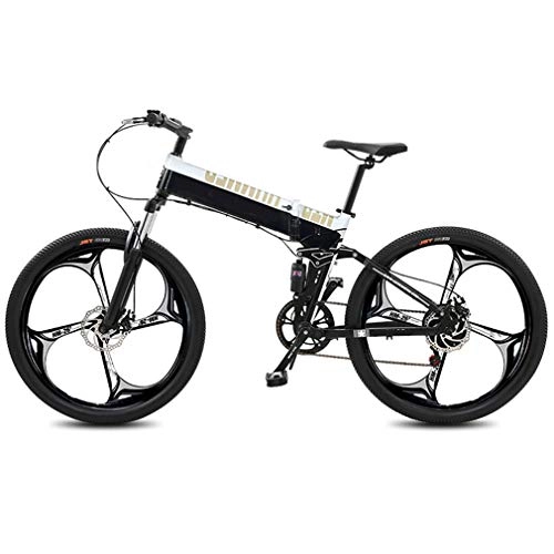 Folding Electric Mountain Bike : AMGJ Folding Electric Mountain Bike, Height Adjustabe Commuting Scooter 400W Motor with Removable 48V 14.5 AH Lithium-Ion Battery 27 Speed Gear, White