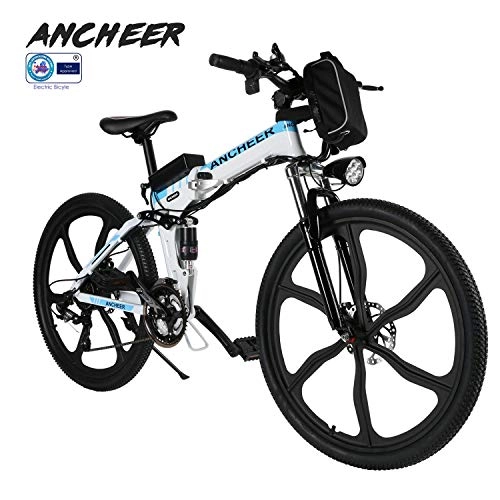 Folding Electric Mountain Bike : ANCHEER 20 / 26 / 27.5" Electric Bike for Adults, Electric Bicycle / Commute Ebike with 250W Motor, 36V 8 / 10Ah Battery, Professional 7 / 21 Speed Transmission Gears (26" 8ah Rambler white)