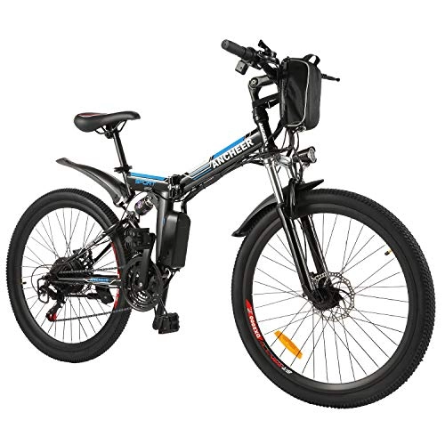 Folding Electric Mountain Bike : ANCHEER 26" Electric Bike for Adult, 26 inch Foldable Electric Commuter Bicycle with 250W Brushless Motor 36V 8Ah Lithium Battery 21-speed Gear