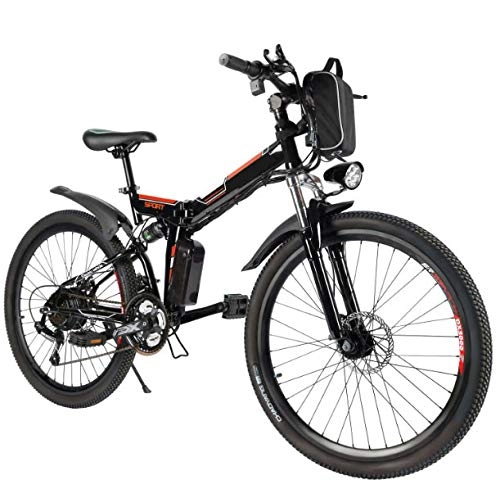 Folding Electric Mountain Bike : ANCHEER Electric Bike, 29 Inch Folding E-bike with Super Lightweight Magnesium Alloy 6 Spokes Integrated Wheel, Premium Full Suspension and Shimano 21 Speed Gear