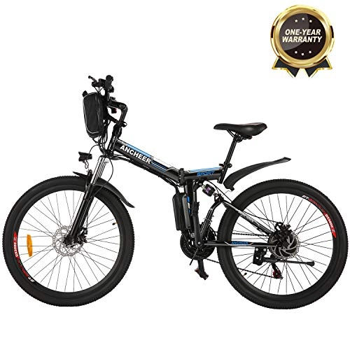 Folding Electric Mountain Bike : ANCHEER Electric Mountain Bike, 26 E-bike Citybike Commuter Bike with 36V 8Ah Removable Lithium Battery, 21 Speed Gear