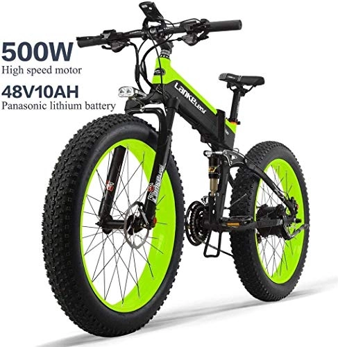 Folding Electric Mountain Bike : ANDA Electric Bike 26In Tire 500W Motor 48V 10AH Removable Large Capacity Battery Lithium 30Km / H E-Bikes Snow MTB Folding Portable Electric Bicycle 27 Speed Gear Shimano Shifting System, Green