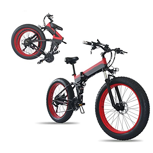 Folding Electric Mountain Bike : AORISSE Electric Bike, Foldable Adult 26" Fat Tire Bike 800W Motor Full Shock Absorber Front And Rear Shock Absorber Electric Bicycle Snowy Beach Mountain Ebike, Black Red, 36V10AH