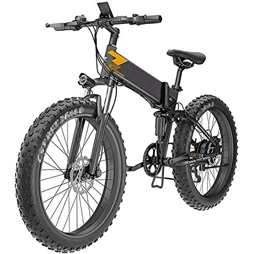 Folding Electric Mountain Bike : Art Jian Adult Foldable Fat Tire Electric Bike, with 48V 10AH Lithium Battery 26 in Electric Mountain Bicycle 400W / 7-Speed Off-Road Variable Speed Battery Car