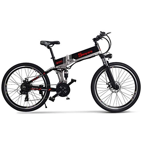 Folding Electric Mountain Bike : AUTOKS Electric fat bike 26inches Folding mountain bicycle 21-speed Shimano transmission 500w motor with 48V 12Ah Lithium Battery, Black